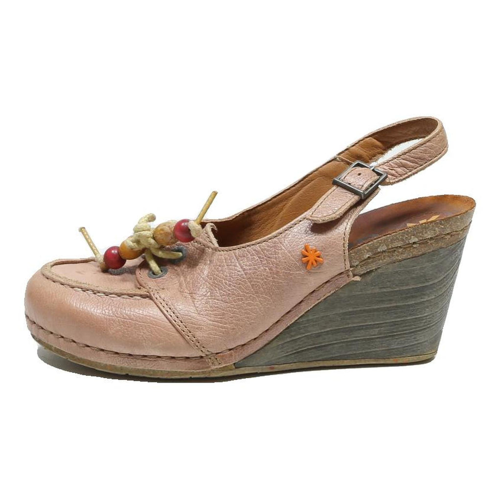 ART Womens Pink Leather Slingback Wedge Heels UK 5 Comfortable Elegant Style