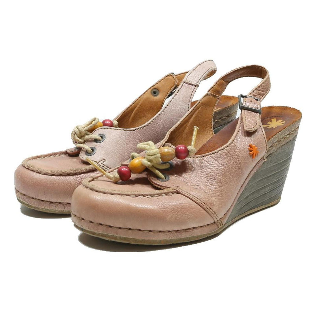ART Womens Pink Leather Slingback Wedge Heels UK 5 Comfortable Elegant Style