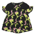 GUESS Womens Black Green & Pink Printed Short Sleeve Round Neck Top UK 6