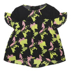 GUESS Womens Black Green & Pink Printed Short Sleeve Round Neck Top UK 6