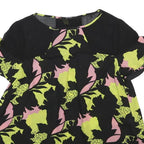 GUESS Womens Black Green & Pink Printed Short Sleeve Round Neck Top UK 6