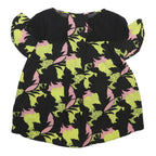 GUESS Womens Black Green & Pink Printed Short Sleeve Round Neck Top UK 6