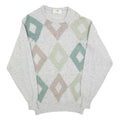 FASHION COLLECTION Mens Grey Beige Green Patterned Jumper Crew Neck Basic Knit M
