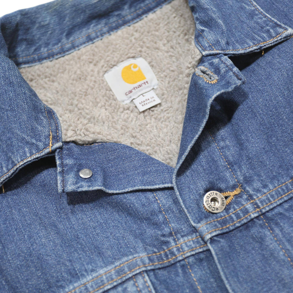 CARHARTT Mens Blue Denim Jacket L Cotton Button Plain Classic Casual Workwear