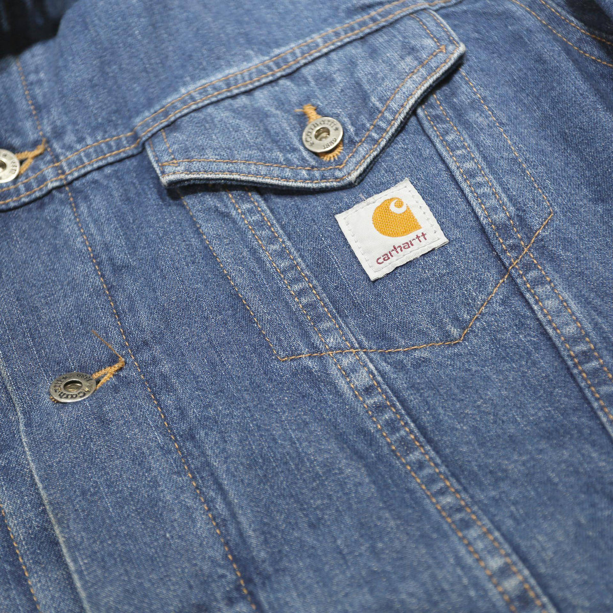 CARHARTT Mens Blue Denim Jacket L Cotton Button Plain Classic Casual Workwear