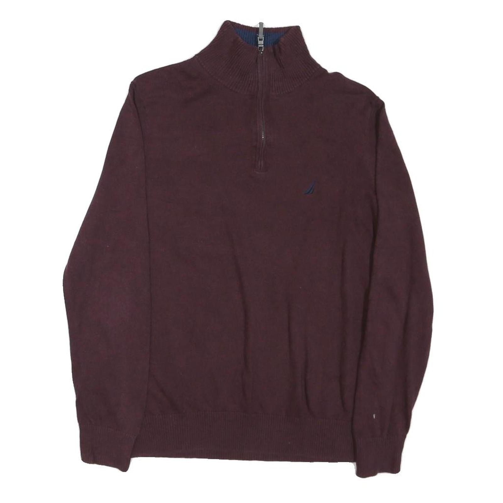 NAUTICA Mens Maroon Half Zip Plain Cotton Blend Jumper S Pullover Cotton Knit