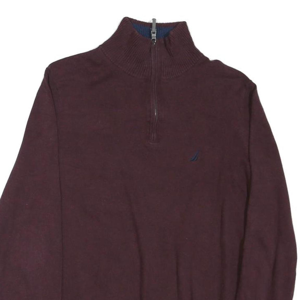 NAUTICA Mens Maroon Half Zip Plain Cotton Blend Jumper S Pullover Cotton Knit
