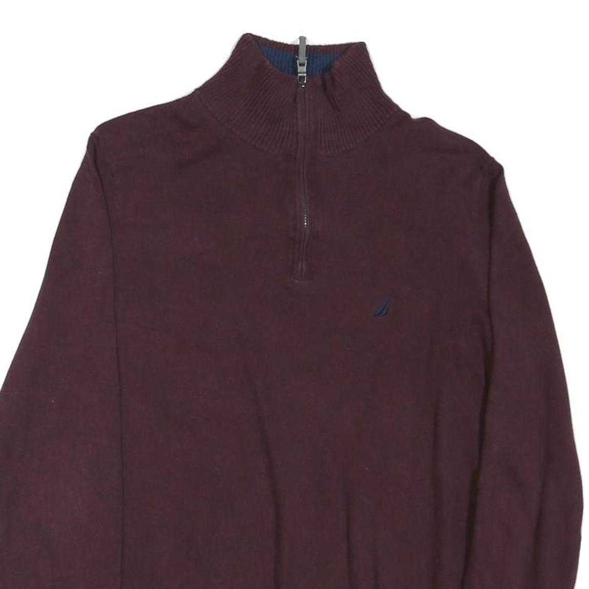 NAUTICA Mens Maroon Half Zip Plain Cotton Blend Jumper S Pullover Cotton Knit