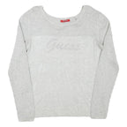 GUESS Womens Grey Plain Crew Neck Basic Knit Jumper S Cotton Blend Lightweight