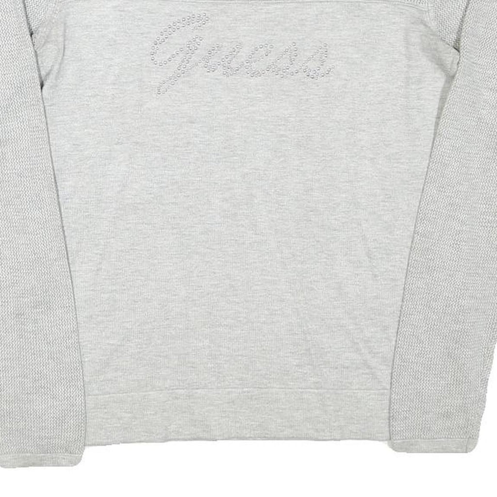 GUESS Womens Grey Plain Crew Neck Basic Knit Jumper S Cotton Blend Lightweight