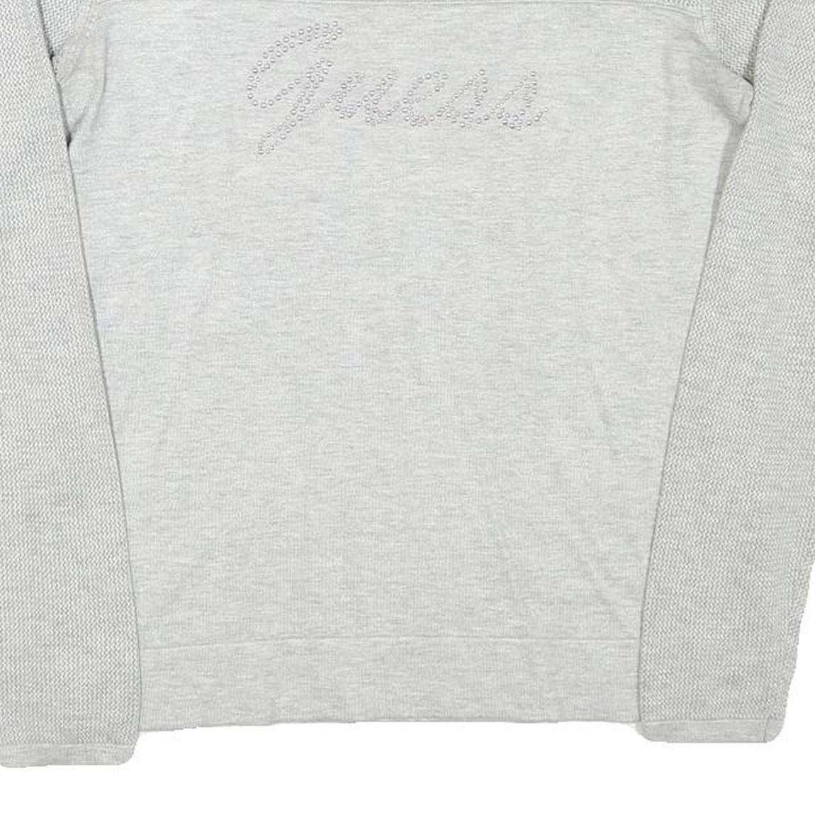 GUESS Womens Grey Plain Crew Neck Basic Knit Jumper S Cotton Blend Lightweight