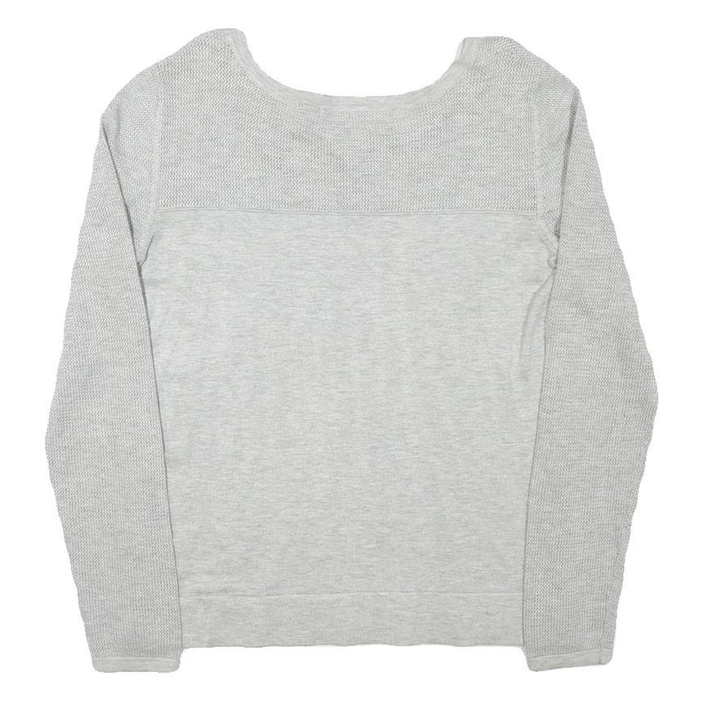 GUESS Womens Grey Plain Crew Neck Basic Knit Jumper S Cotton Blend Lightweight
