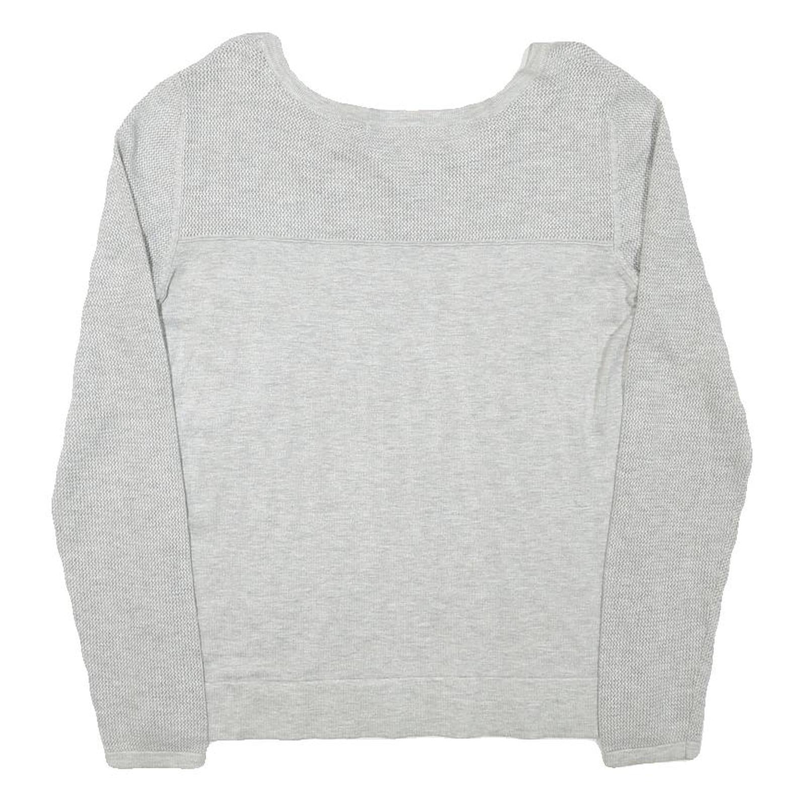 GUESS Womens Grey Plain Crew Neck Basic Knit Jumper S Cotton Blend Lightweight