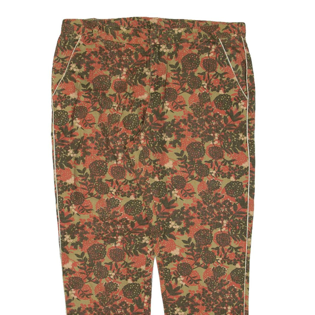 TREND Floral Womens Trousers Green Regular Tapered Linen W32 L26
