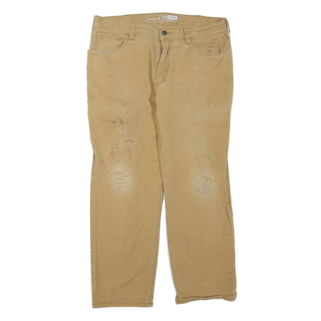 CARHARTT Mens Jeans Beige Regular Straight Denim W36 L27 Workwear Zip Closure