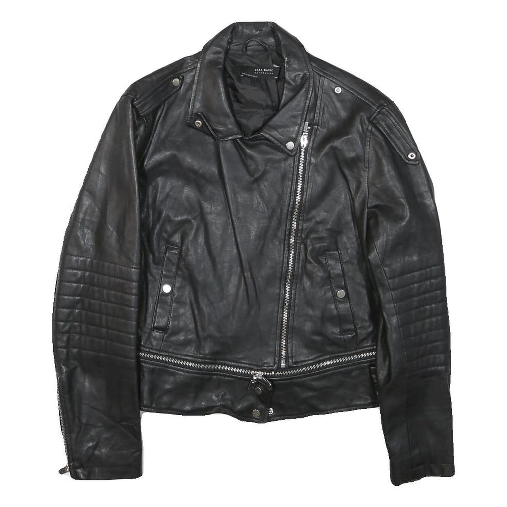 ZARA BASIC Womens Black Biker Jacket S Polyester Blend Tailored Woven Zip
