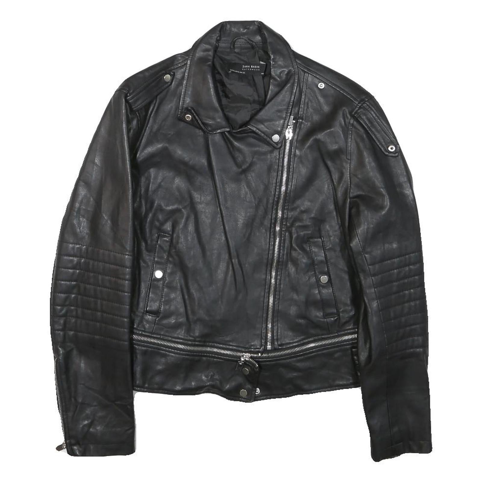 ZARA BASIC Womens Black Biker Jacket S Polyester Blend Tailored Woven Zip