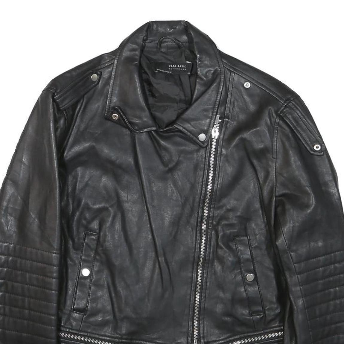 ZARA BASIC Womens Black Biker Jacket S Polyester Blend Tailored Woven Zip