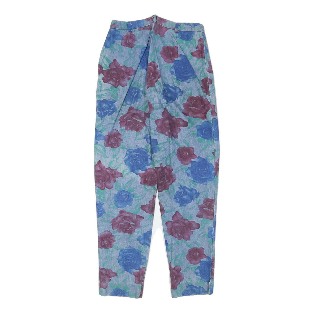 VIVACE Womens Cotton Blend Blue & Maroon Floral Relaxed Trousers W26 L28