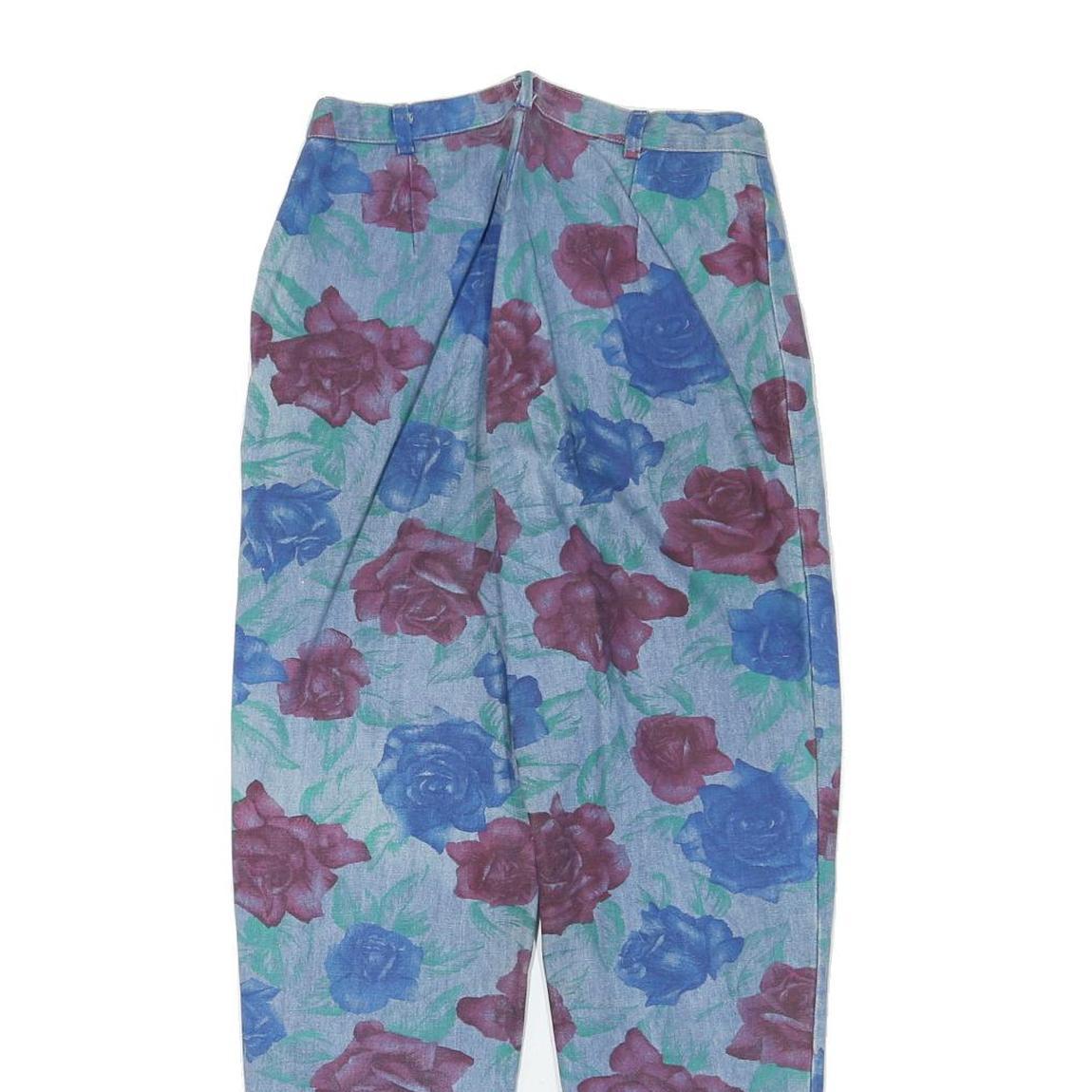 VIVACE Womens Cotton Blend Blue & Maroon Floral Relaxed Trousers W26 L28