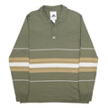 ADIDAS Mens Green & Beige Striped Long Sleeve Polo Shirt M Casual Cotton Blend