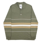 ADIDAS Mens Green & Beige Striped Long Sleeve Polo Shirt M Casual Cotton Blend