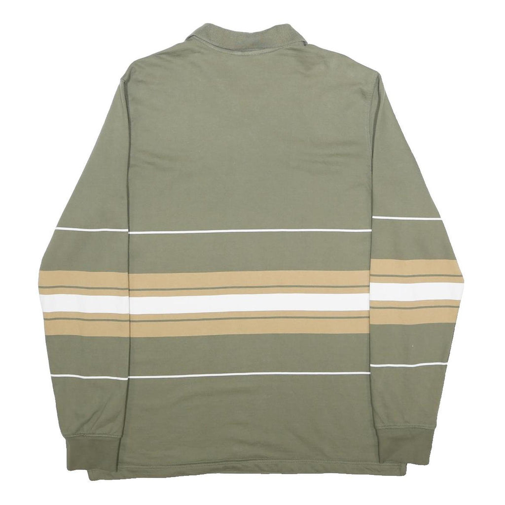 ADIDAS Mens Green & Beige Striped Long Sleeve Polo Shirt M Casual Cotton Blend