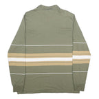 ADIDAS Mens Green & Beige Striped Long Sleeve Polo Shirt M Casual Cotton Blend