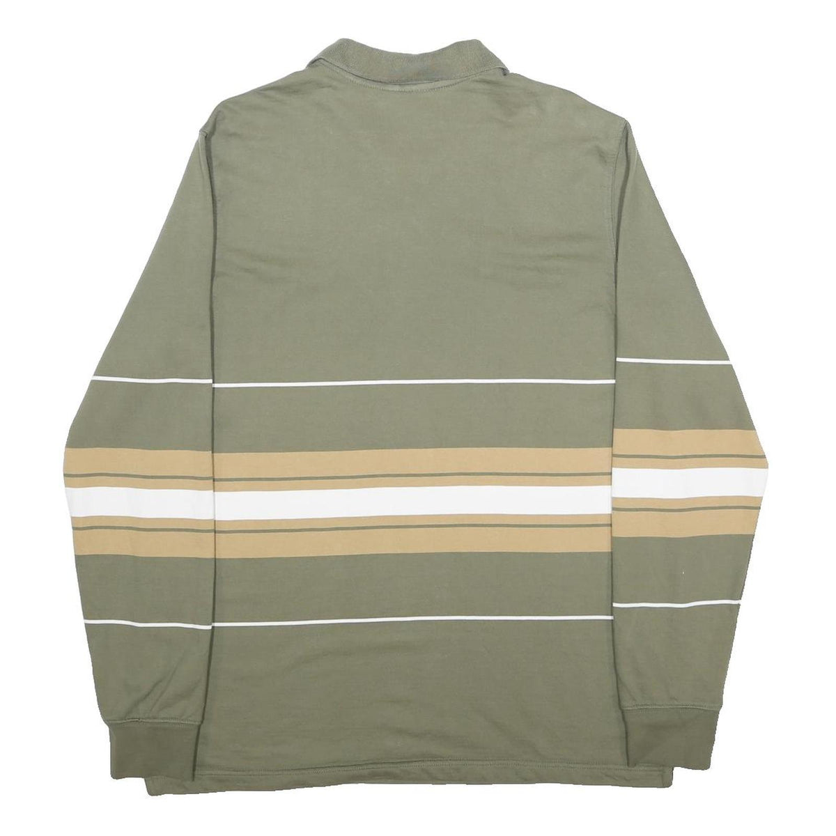 ADIDAS Mens Green & Beige Striped Long Sleeve Polo Shirt M Casual Cotton Blend