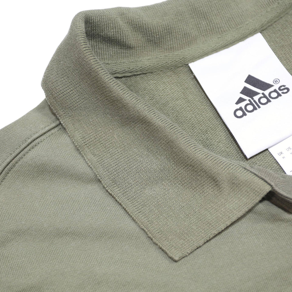 ADIDAS Mens Green & Beige Striped Long Sleeve Polo Shirt M Casual Cotton Blend