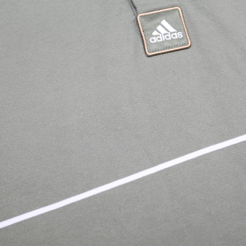 ADIDAS Mens Green & Beige Striped Long Sleeve Polo Shirt M Casual Cotton Blend