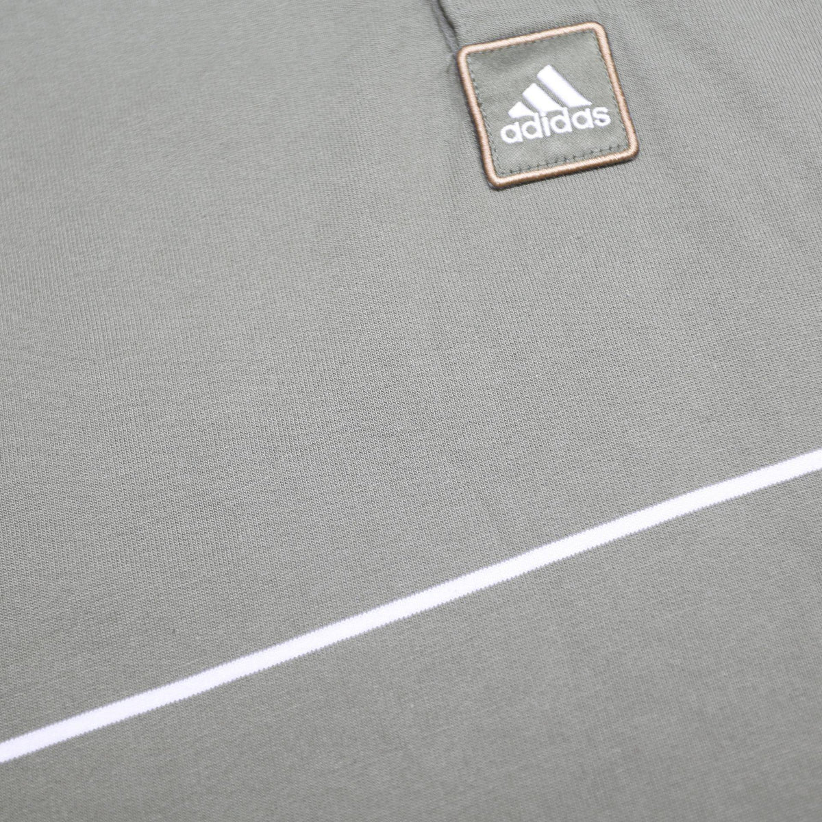 ADIDAS Mens Green & Beige Striped Long Sleeve Polo Shirt M Casual Cotton Blend