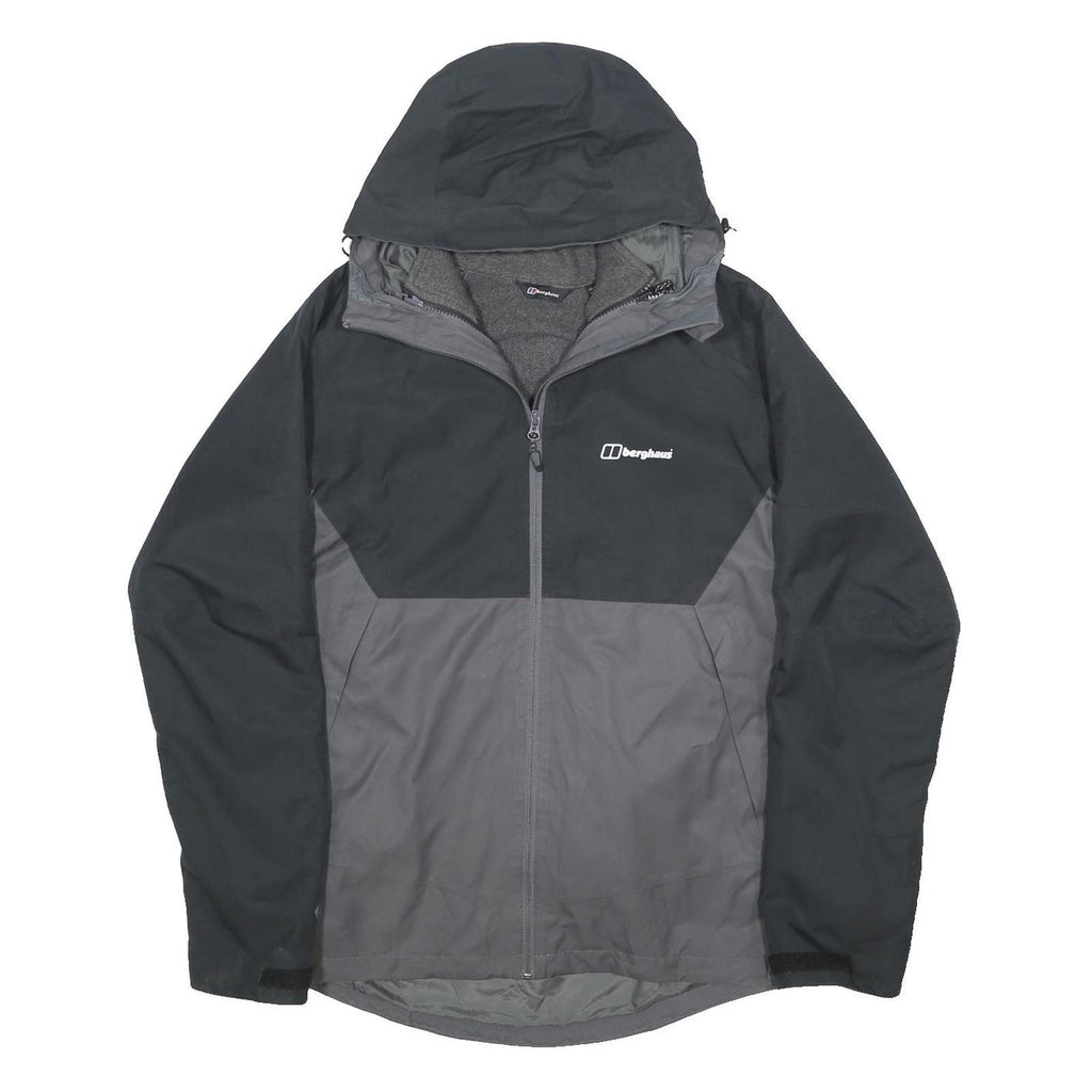 BERGHAUS Fleece Lined Mens Black & Grey Outdoor Jacket M Polyester Zip Hooded
