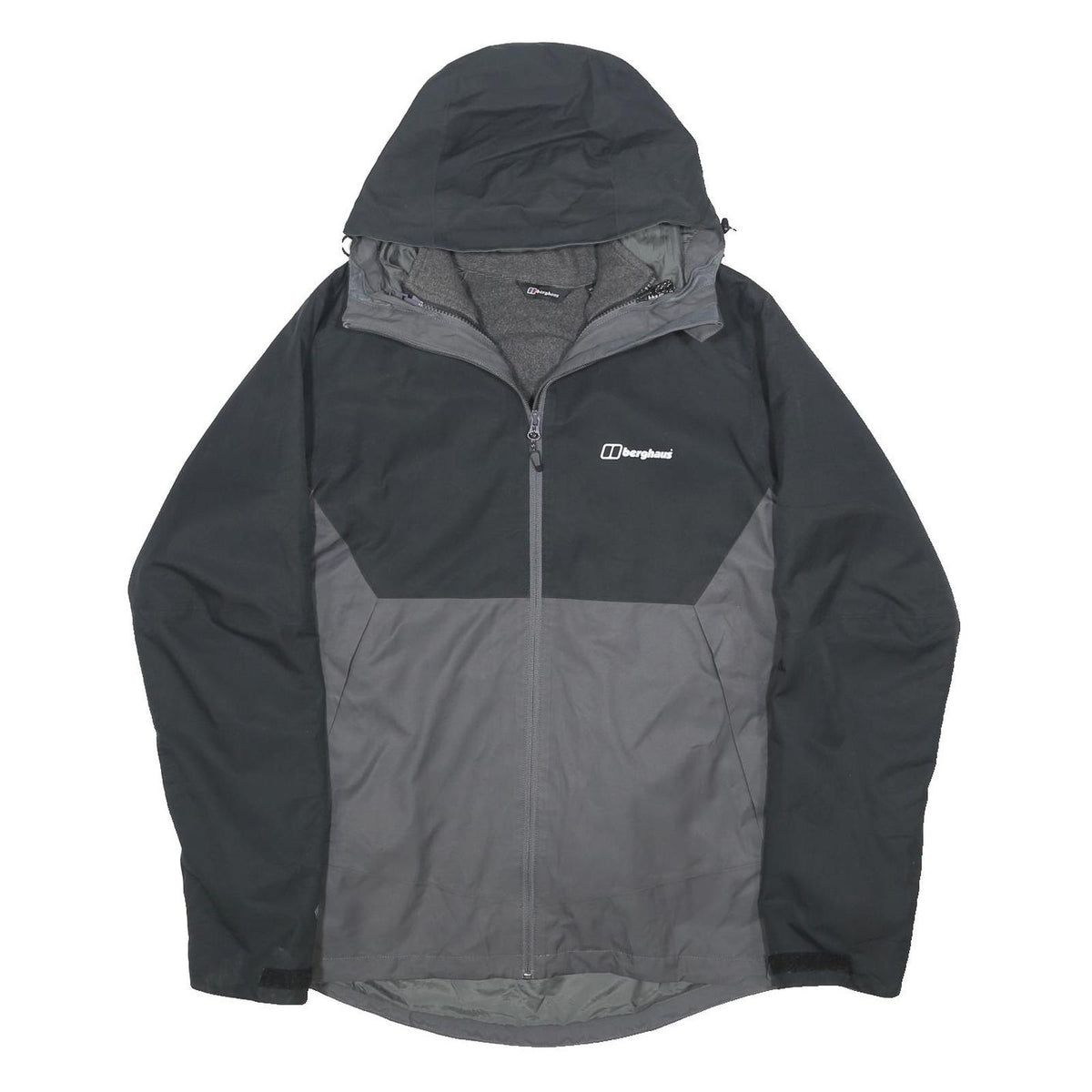 BERGHAUS Fleece Lined Mens Black & Grey Outdoor Jacket M Polyester Zip Hooded