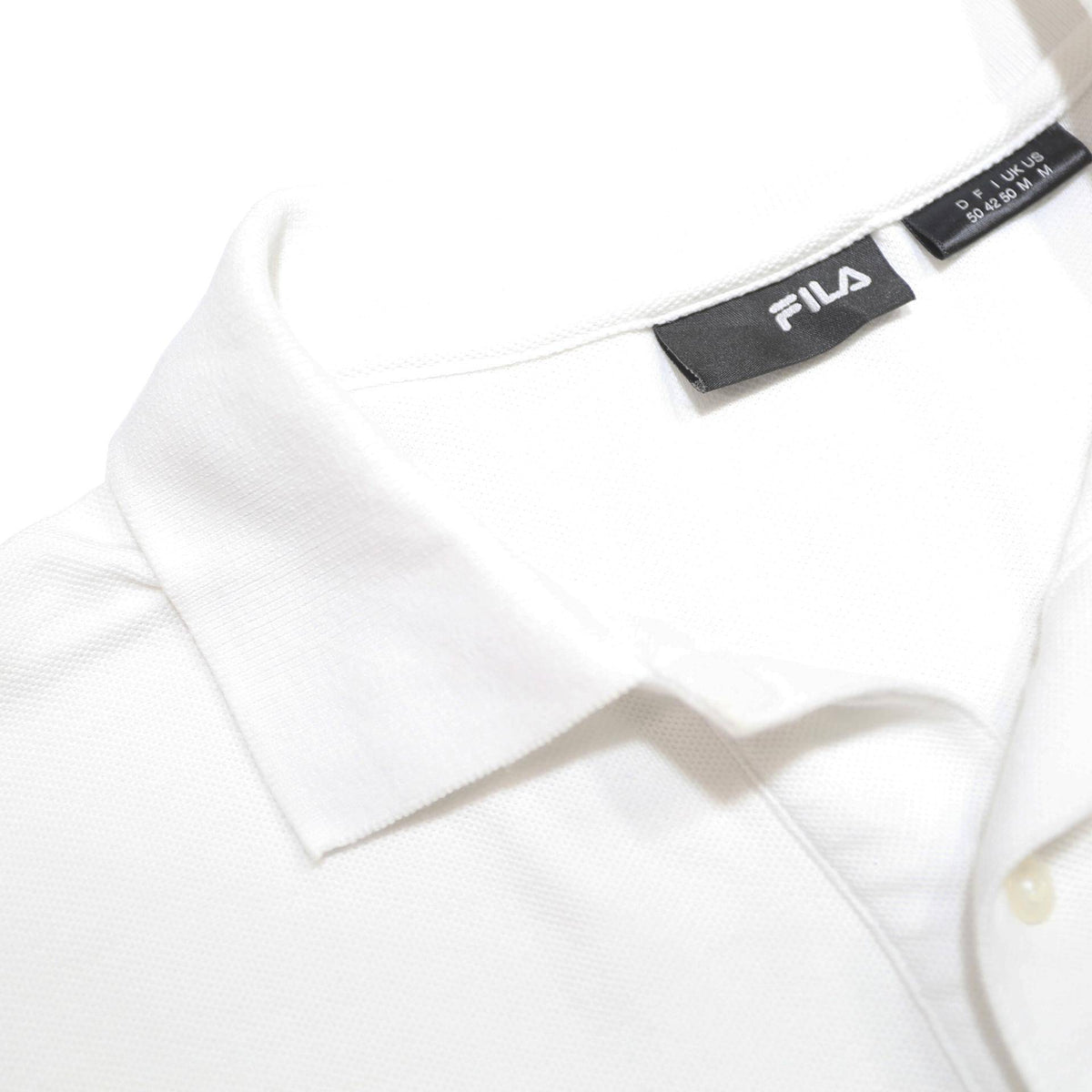 FILA Mens White Cotton Long Sleeve Plain M Polo Shirt Classic Casual
