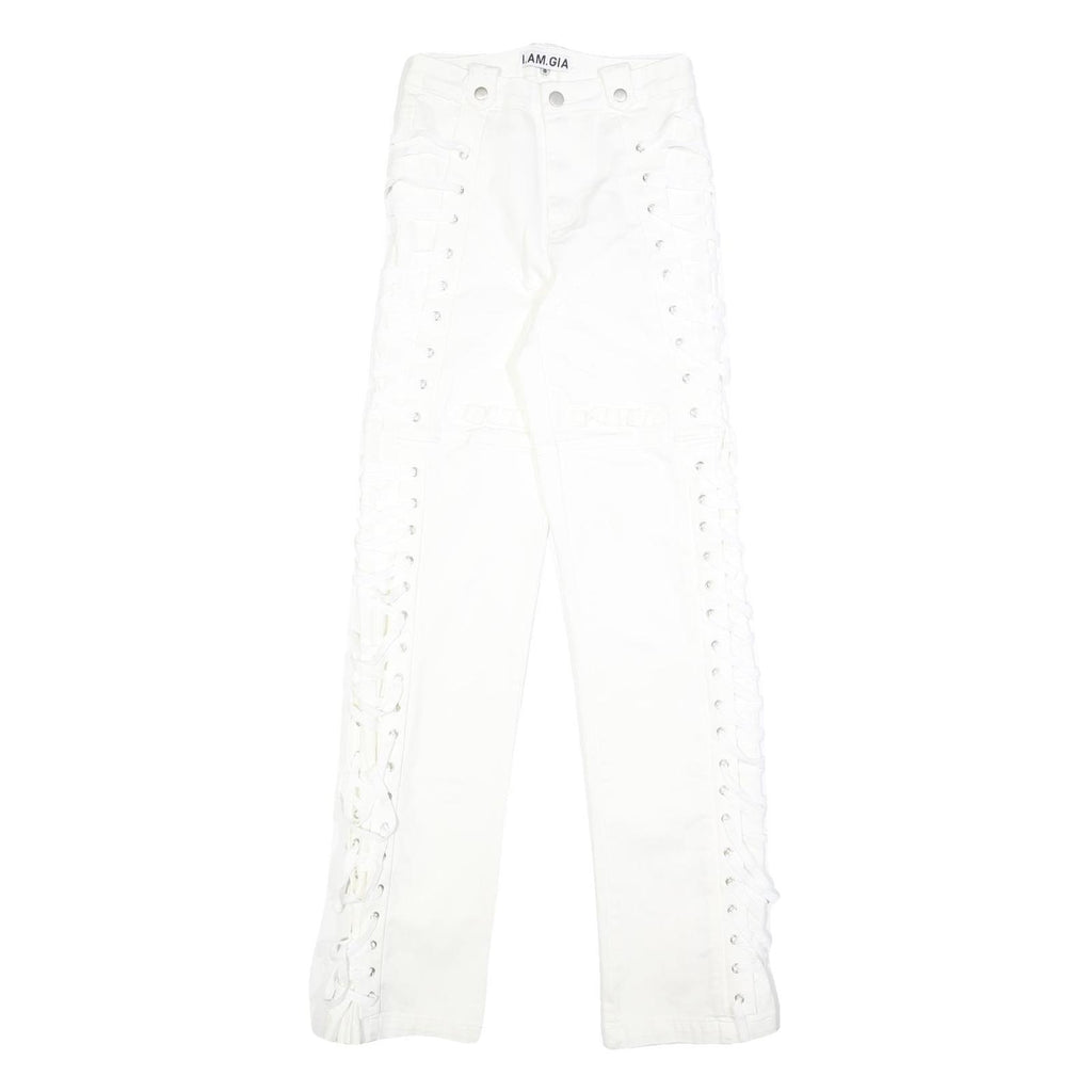 I.AM.GIA Holly Pant Womens White Regular Straight Trousers W25 L33 Side Lace