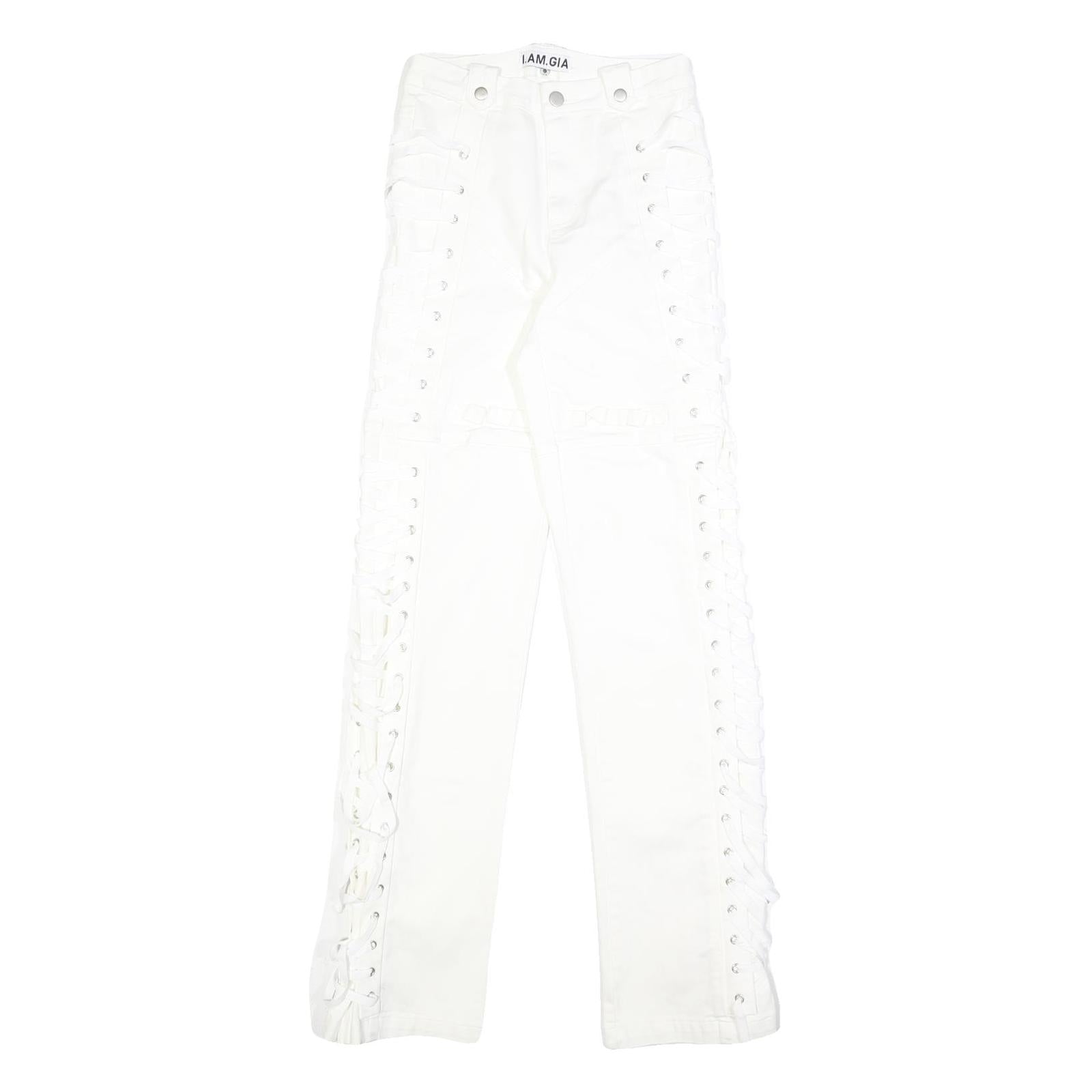 I.AM.GIA Holly Pant Womens White Regular Straight Trousers W25 L33 Side Lace