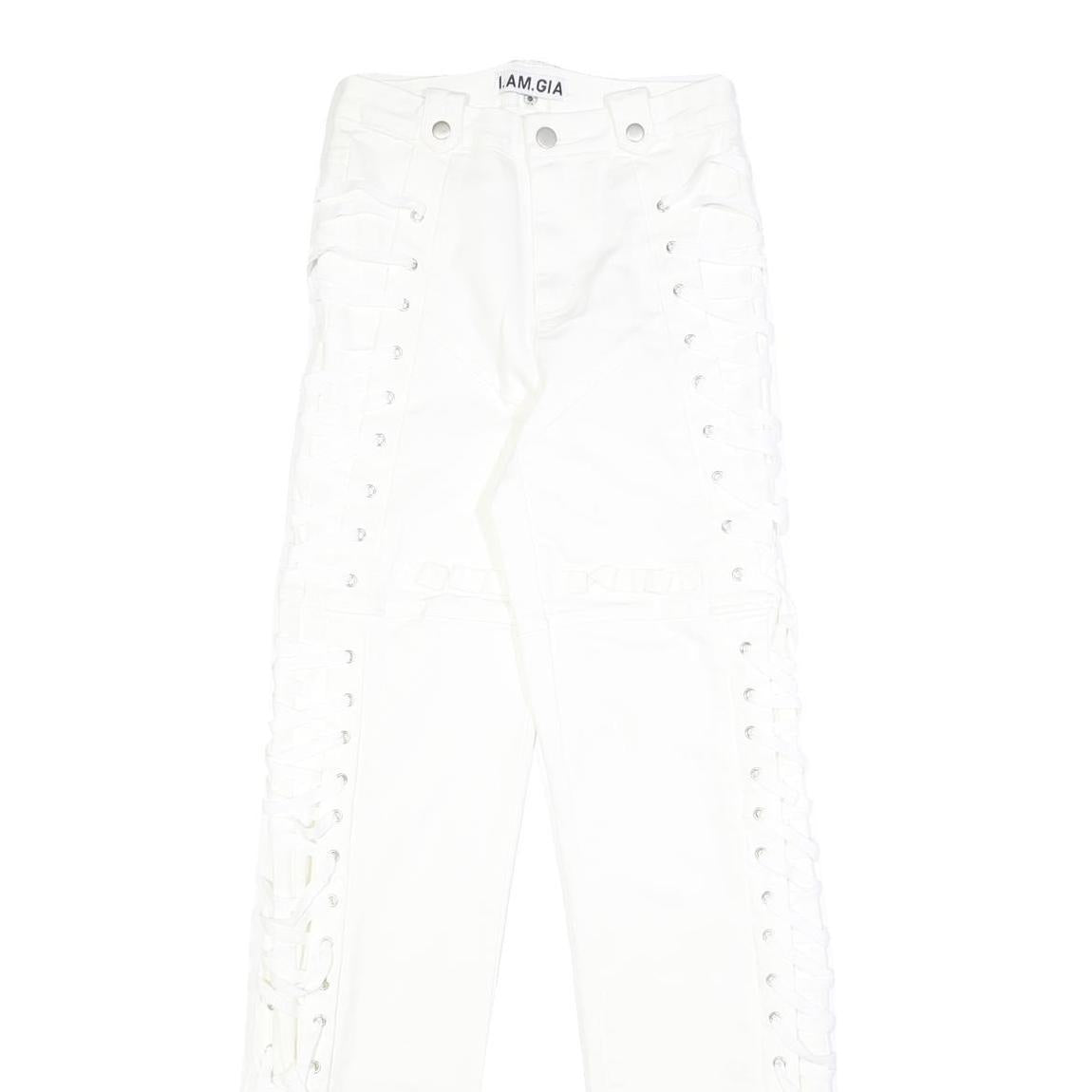 I.AM.GIA Holly Pant Womens White Regular Straight Trousers W25 L33 Side Lace