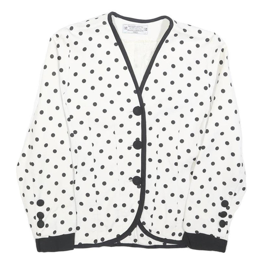 WOMENSTYL Womens White & Black Polka Dot Button Jacket S Woven Classic Fit