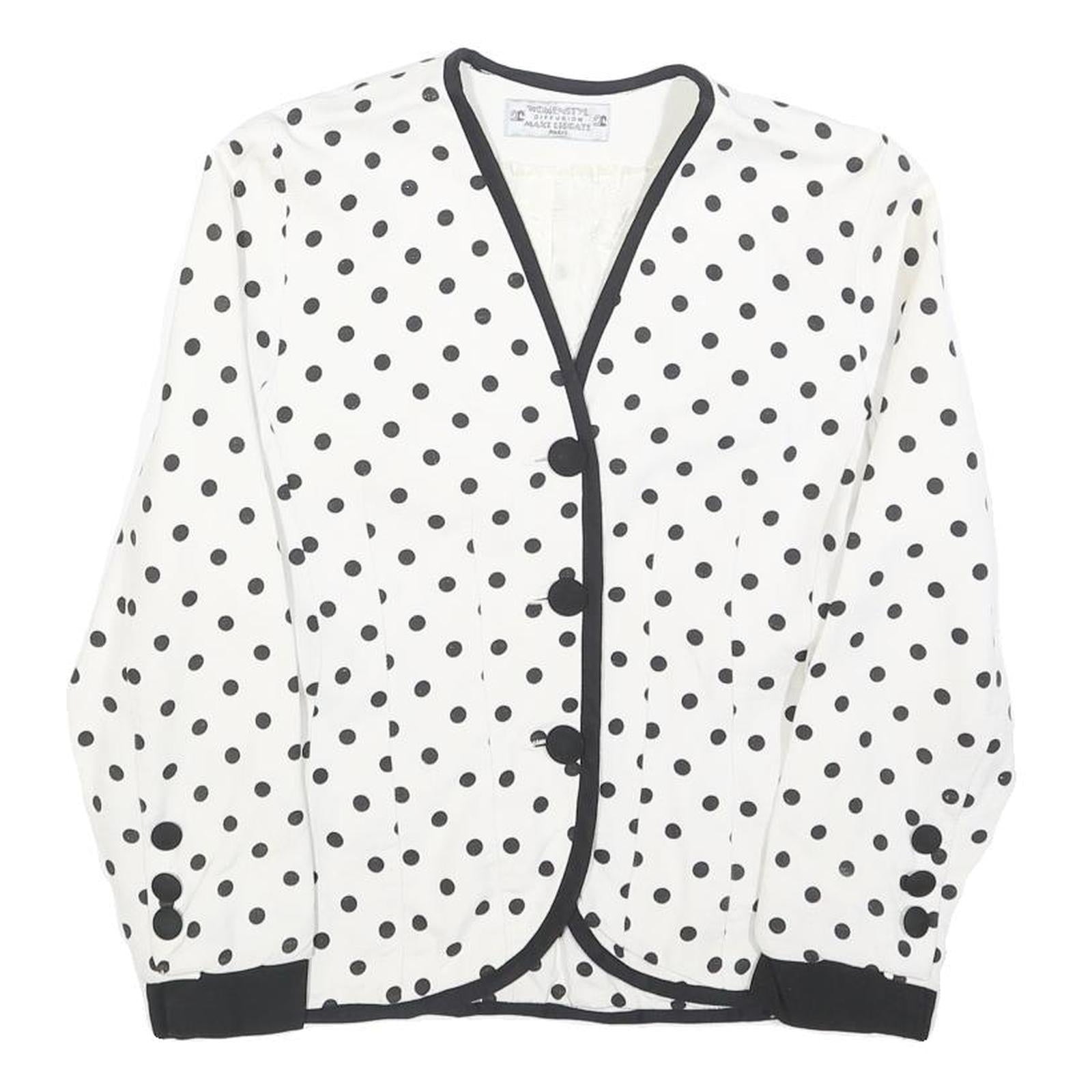 WOMENSTYL Womens White & Black Polka Dot Button Jacket S Woven Classic Fit