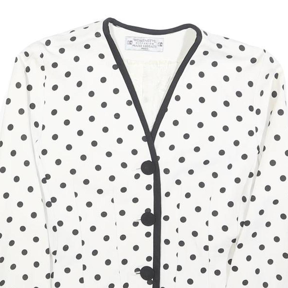 WOMENSTYL Womens White & Black Polka Dot Button Jacket S Woven Classic Fit