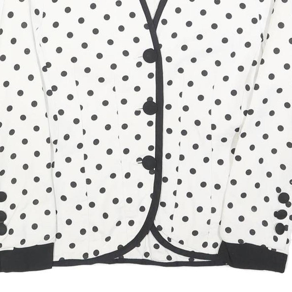 WOMENSTYL Womens White & Black Polka Dot Button Jacket S Woven Classic Fit