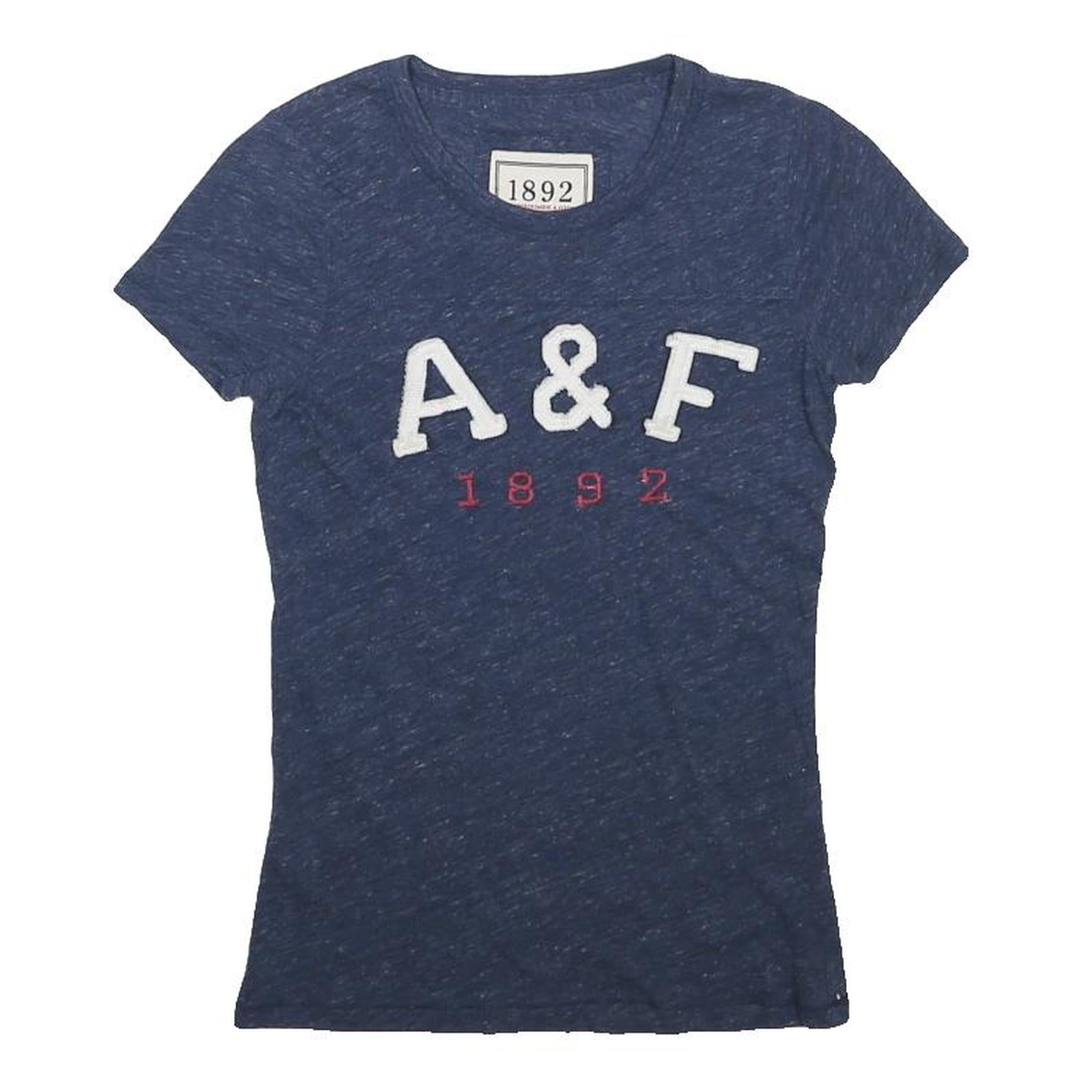 ABERCROMBIE & FITCH Womens Blue A&F 1892 Graphic T-Shirt S Short Sleeve Crew