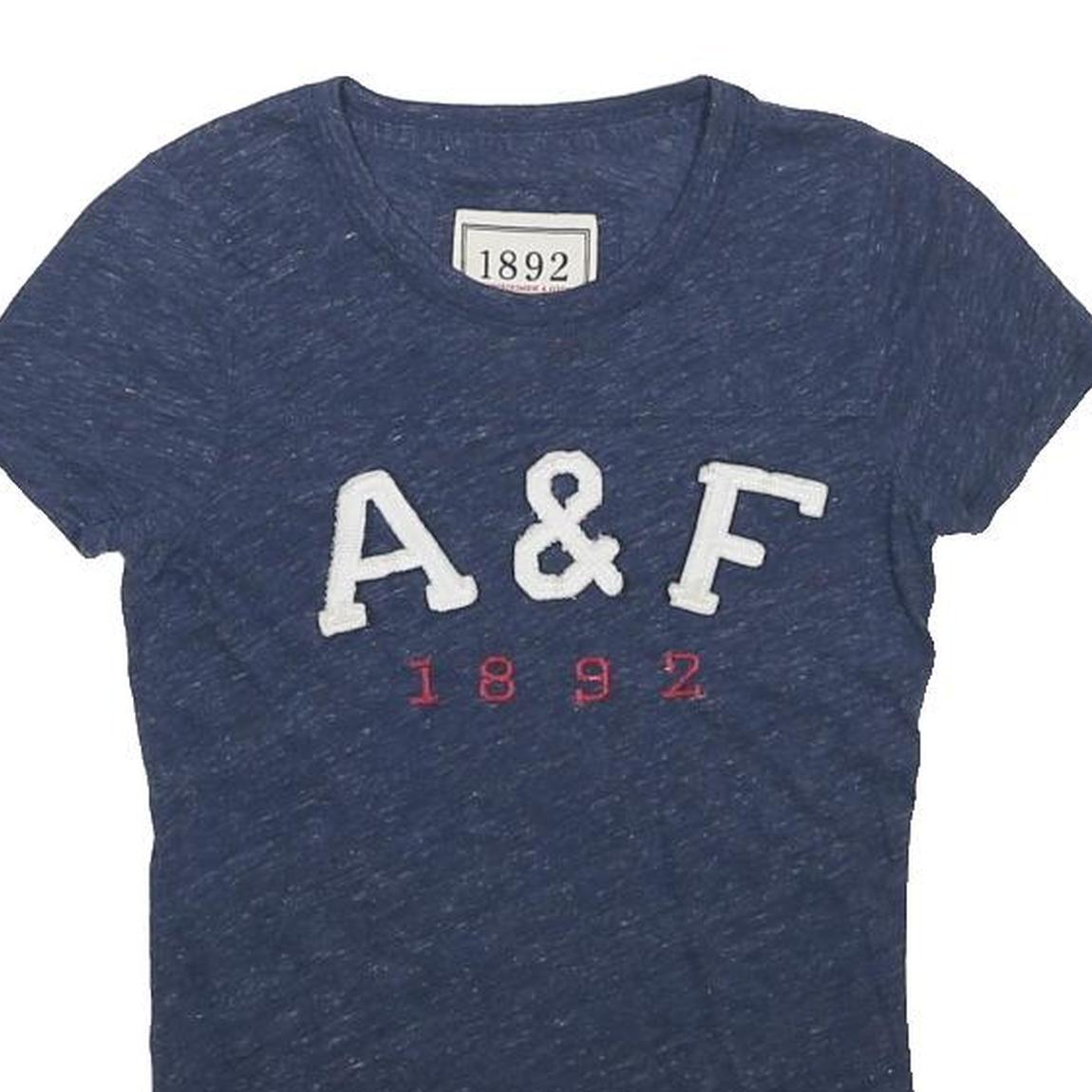 ABERCROMBIE & FITCH Womens Blue A&F 1892 Graphic T-Shirt S Short Sleeve Crew