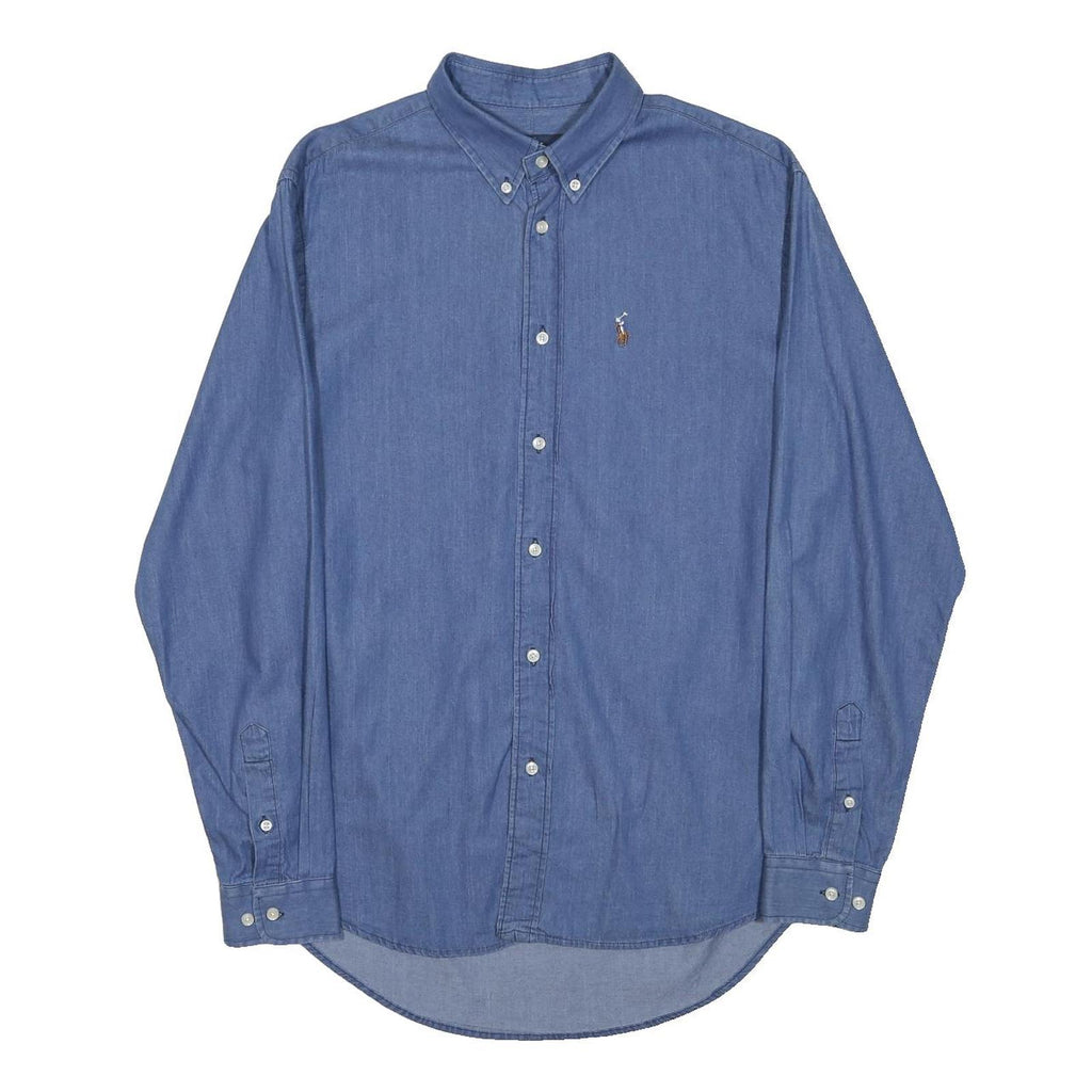 RALPH LAUREN Mens Blue Denim Shirt L Cotton Blend Long Sleeve Button Collar