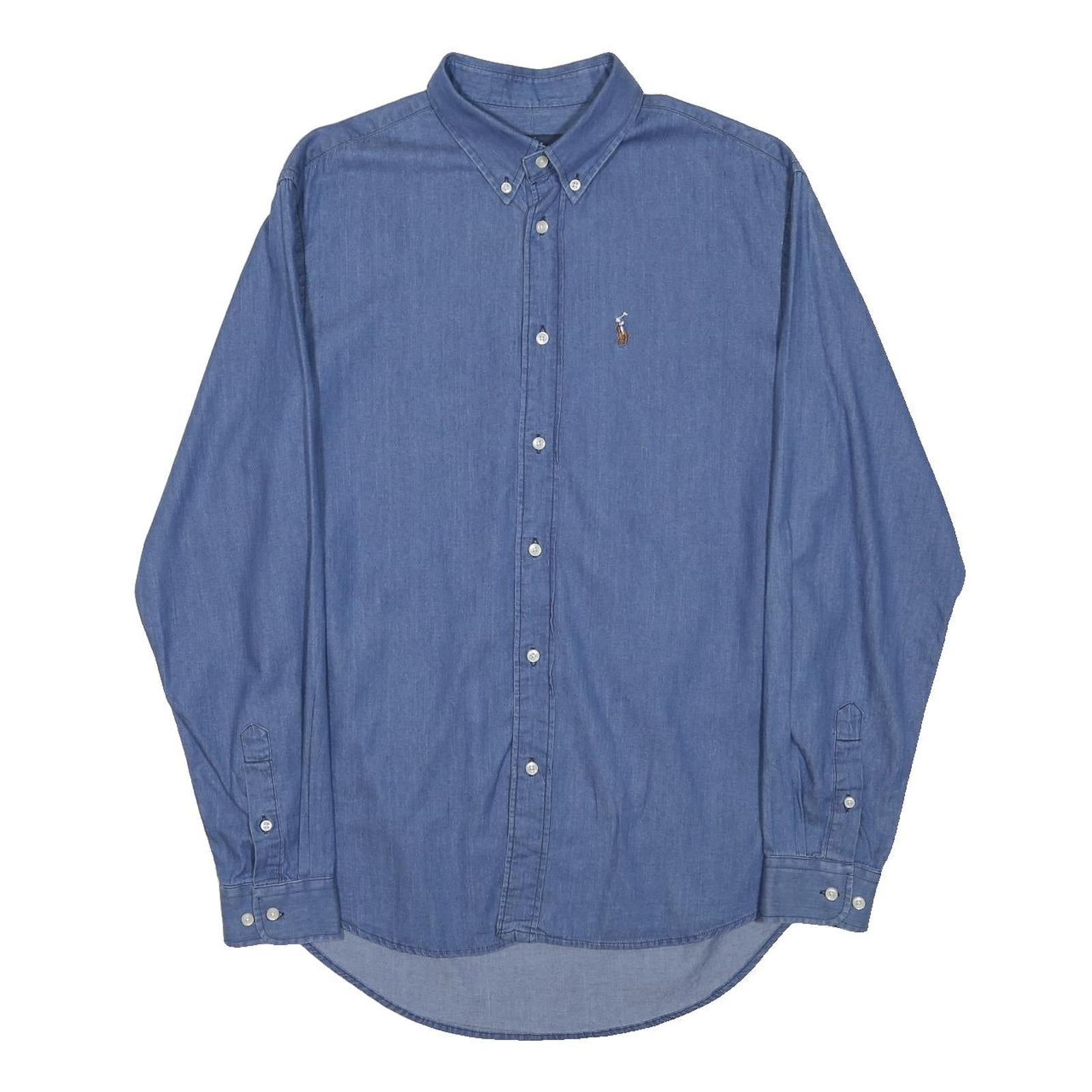 RALPH LAUREN Mens Blue Denim Shirt L Cotton Blend Long Sleeve Button Collar