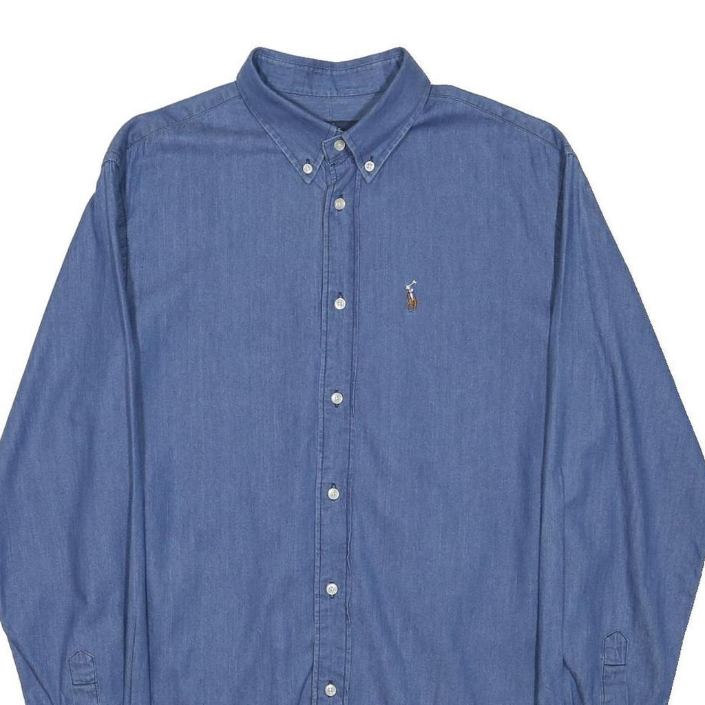RALPH LAUREN Mens Blue Denim Shirt L Cotton Blend Long Sleeve Button Collar