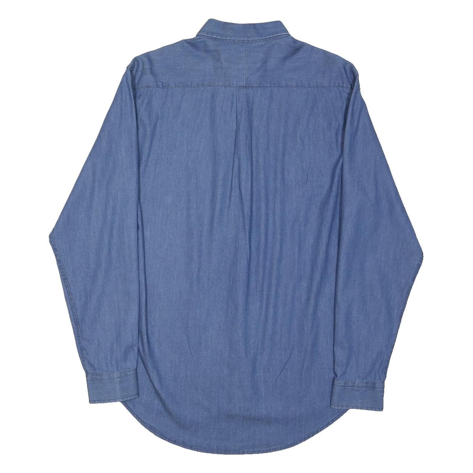 RALPH LAUREN Mens Blue Denim Shirt L Cotton Blend Long Sleeve Button Collar
