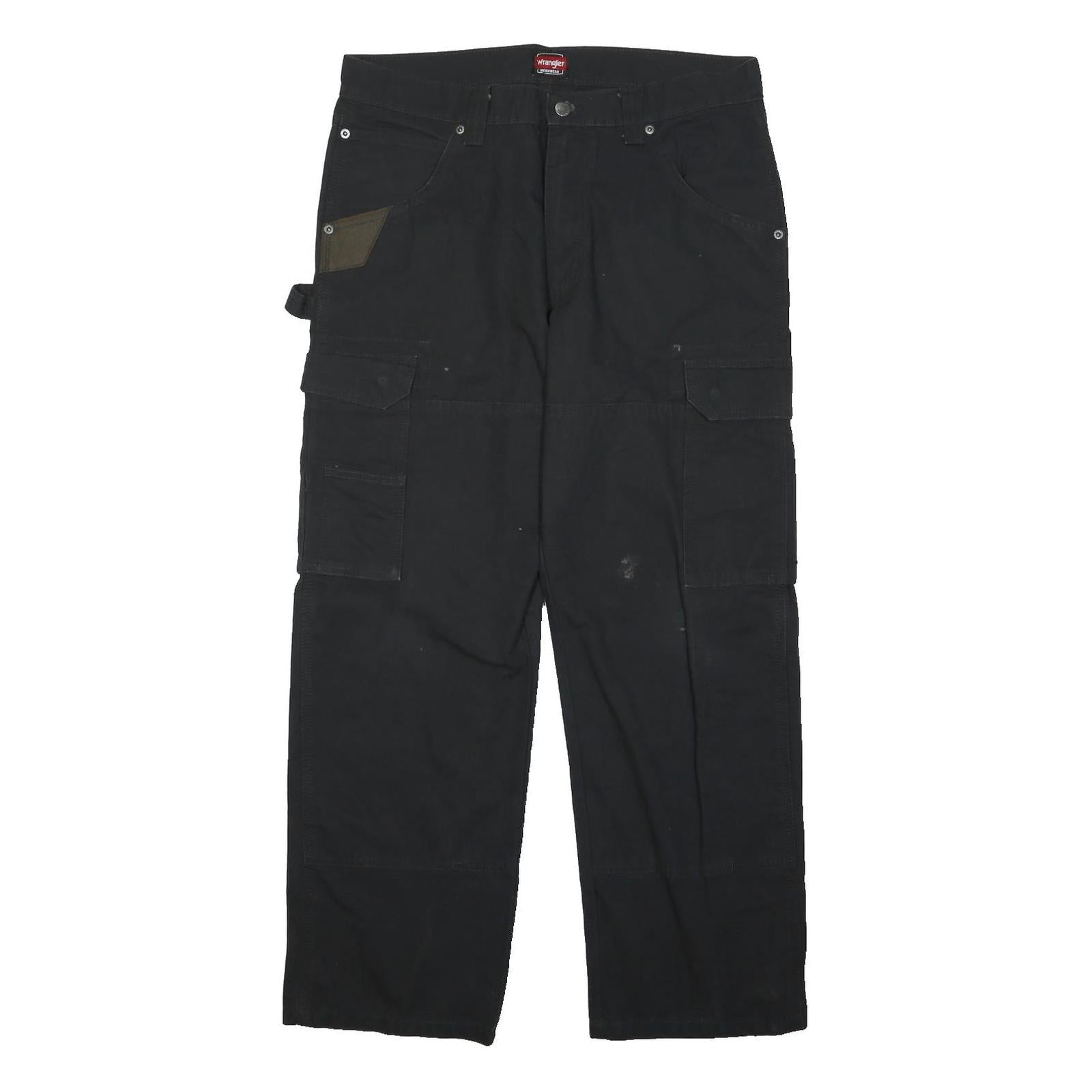 WRANGLER Mens Black Regular Fit Cargo Trousers W34 L30 Workwear Utility Pants