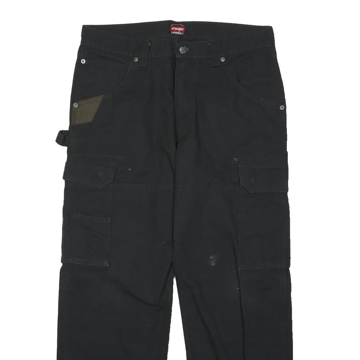 WRANGLER Mens Black Regular Fit Cargo Trousers W34 L30 Workwear Utility Pants